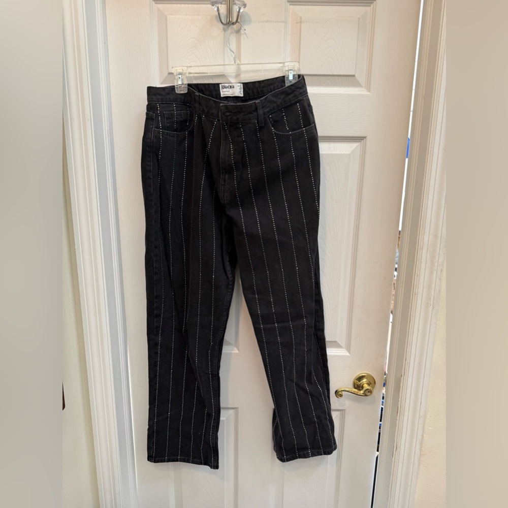 Black Pinstripe rhinestone jeans